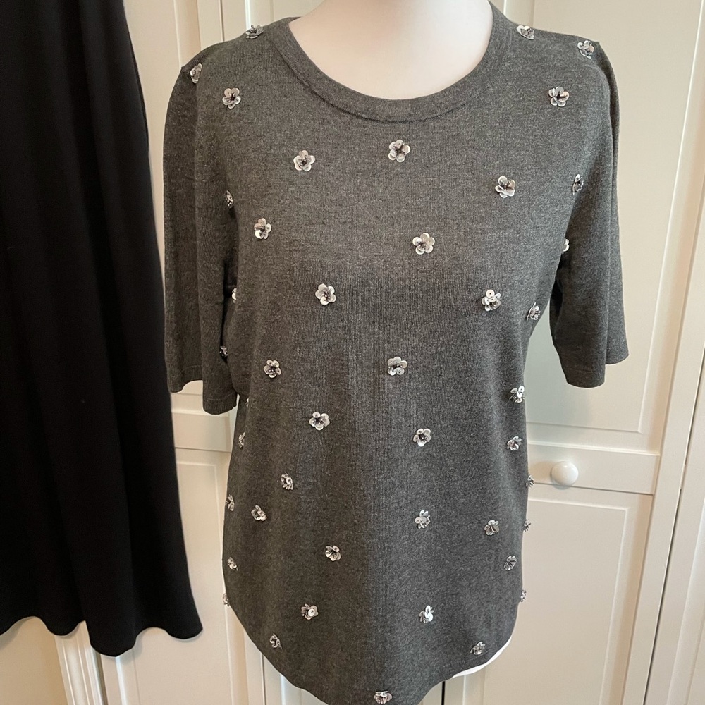 Talbots Charcoal Floral Embellished Sweater